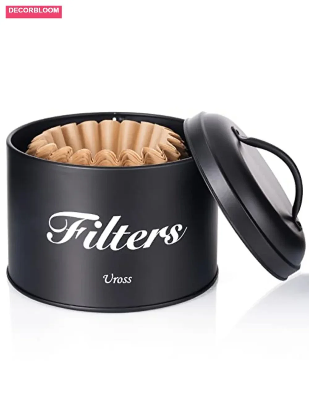 Rustic Metal Coffee Filter Holder with Lid Storage Canister
